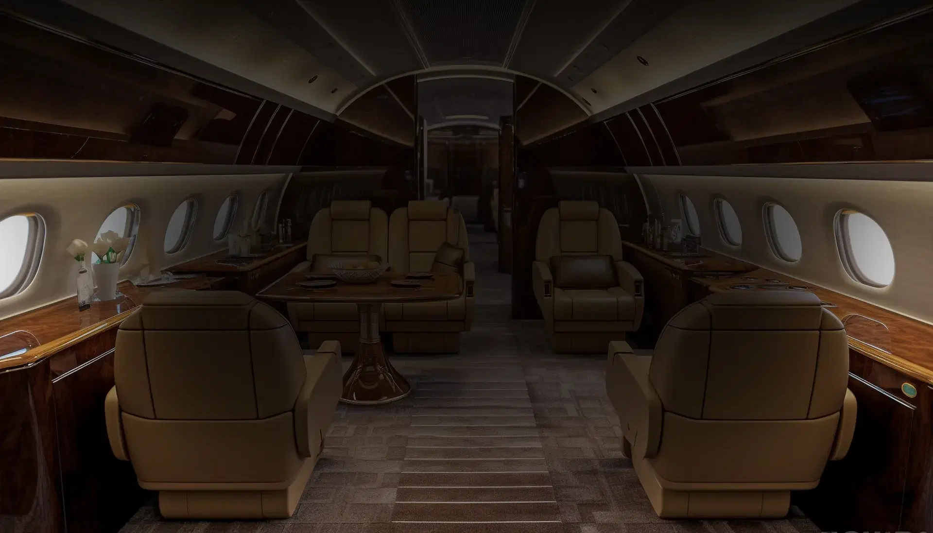 Private jet with detailed interior